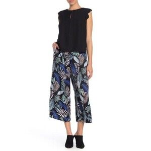 Melloday High Waist Wide Leg Cropped Pants Tropical Black/Mauve Size XS